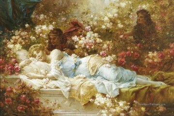 Belle au bois dormant Hans Zatzka classique fleurs Peinture à l'huile
